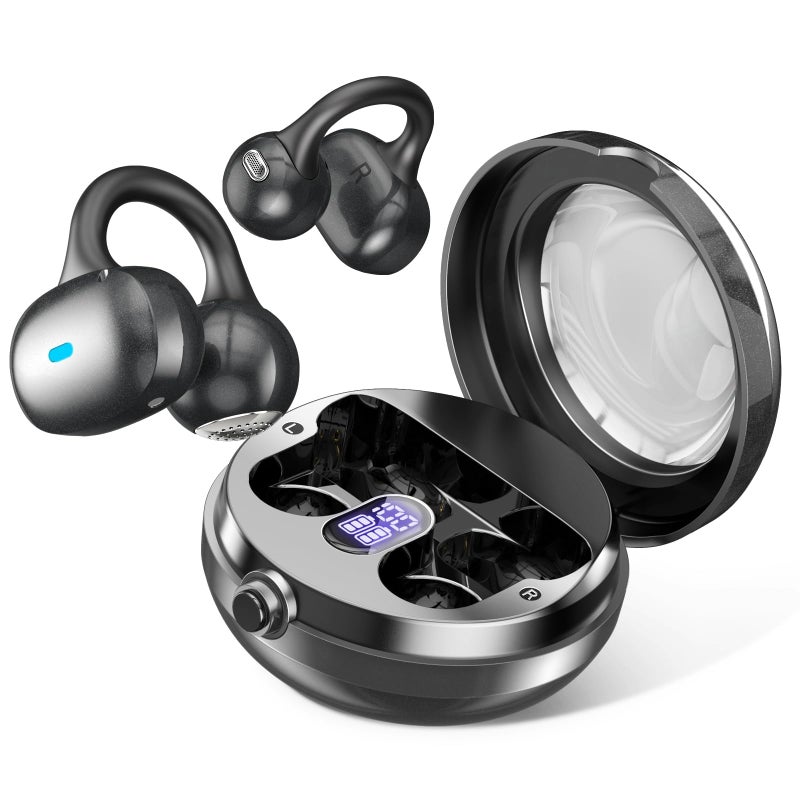 Fhumsh Open Ear Headphones, Bluetooth 5.4 Clip On Headphones, 40H Playtime Wireless Stereo Earbuds with LED Digital Display, Lightweight Stylish Open Earphones for Daily Use, Commuting and Travel Relax - Image 1