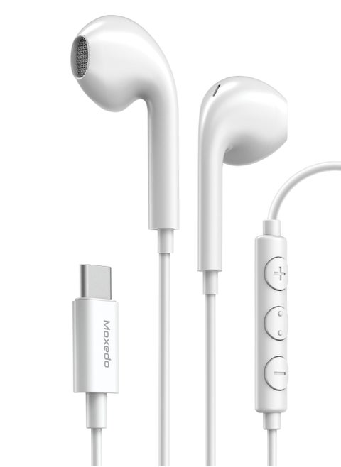 Moxedo Wired Stereo Earphone USB Type-C Connector Earphone with In-Line Remote, Built-in Microphone for iPhone 15/15 Plus/15 Pro/15 Pro Max/S24Ultra/S23/S23 Ultra/S22/S22 Ultra/S21 (White)