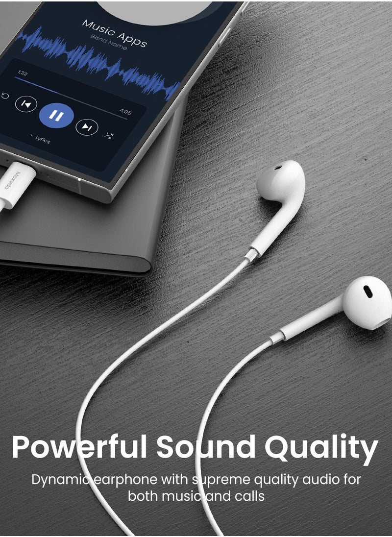 Moxedo - Moxedo Wired Stereo Earphone USB Type-C Connector Earphone with In-Line Remote, Built-in Microphone for iPhone 15/15 Plus/15 Pro/15 Pro Max/S24Ultra/S23/S23 Ultra/S22/S22 Ultra/S21 (White) - Image 1
