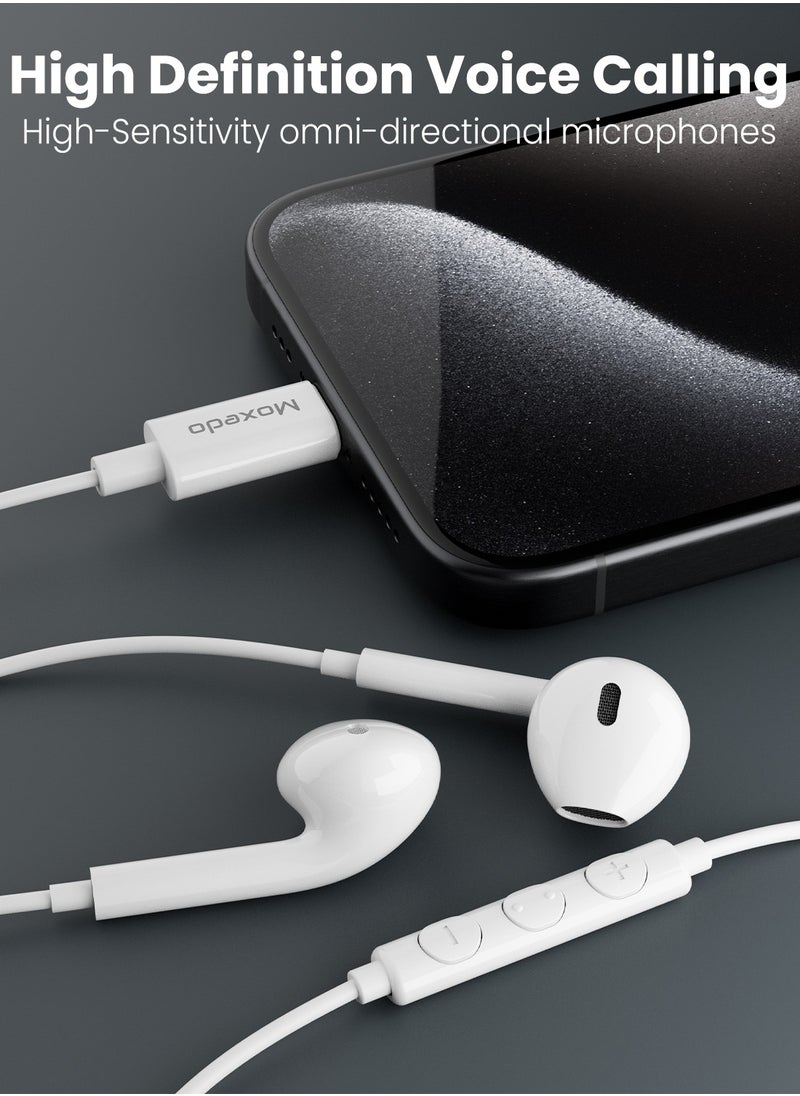 Moxedo - Moxedo Wired Stereo Earphone USB Type-C Connector Earphone with In-Line Remote, Built-in Microphone for iPhone 15/15 Plus/15 Pro/15 Pro Max/S24Ultra/S23/S23 Ultra/S22/S22 Ultra/S21 (White) - Image 1