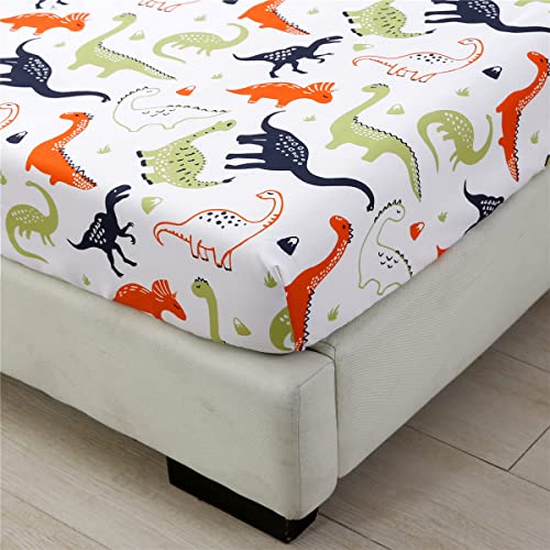 URBONUR 4-Piece Toddler Bedding Set - Ultra Soft Cartoon Jurassic Dinosaur Print Boys Toddler Comforter Set - Include Comforter, Flat Sheet, Fitted Sheet and Reversible Pillowcase, Gray Dinosaur - Image 4