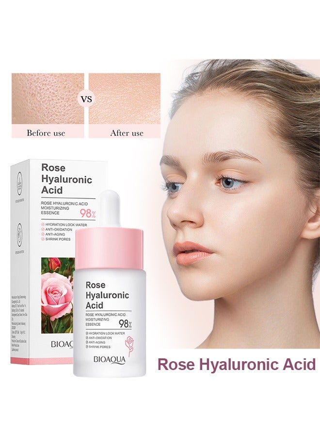 بيو أكوا حمض الهيالورونيك الوردي ، 98٪ مرطب جوهر ترطيب الوجه لترطيب المسام يتقلص المسام المضادة للأكسدة يغذي 30 مل - Image 1