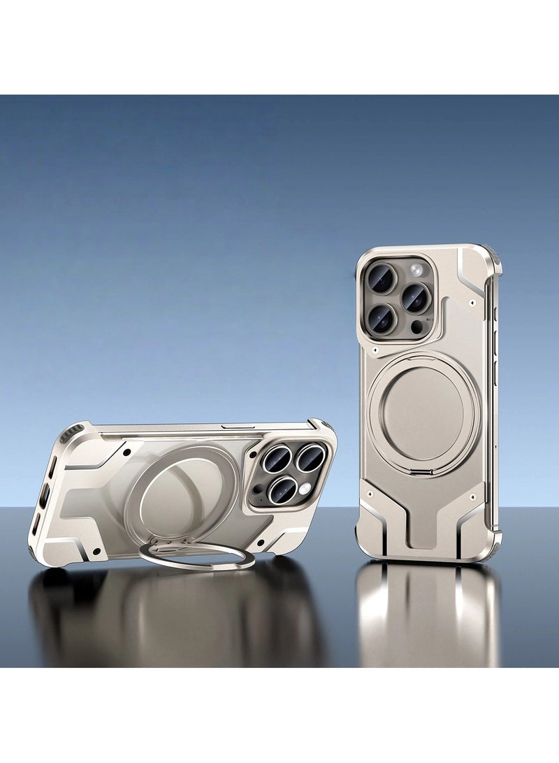 general Frameless case for IPHONE 16 PRO MAX with rotatable magnetic stand for MagSafe, minimalist bezel, metal-free aluminium case, frameless transparent rear stand