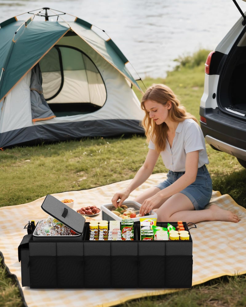 HOTOR Trunk Organizer for Car & SUV, Sturdy Car Organizer with Removable Cooler, Large Foldable Trunk Organizer with Cooler, 3 Compartments, Adjustable Straps, Black, 35.43”×14.17“×10.63” - Image 4