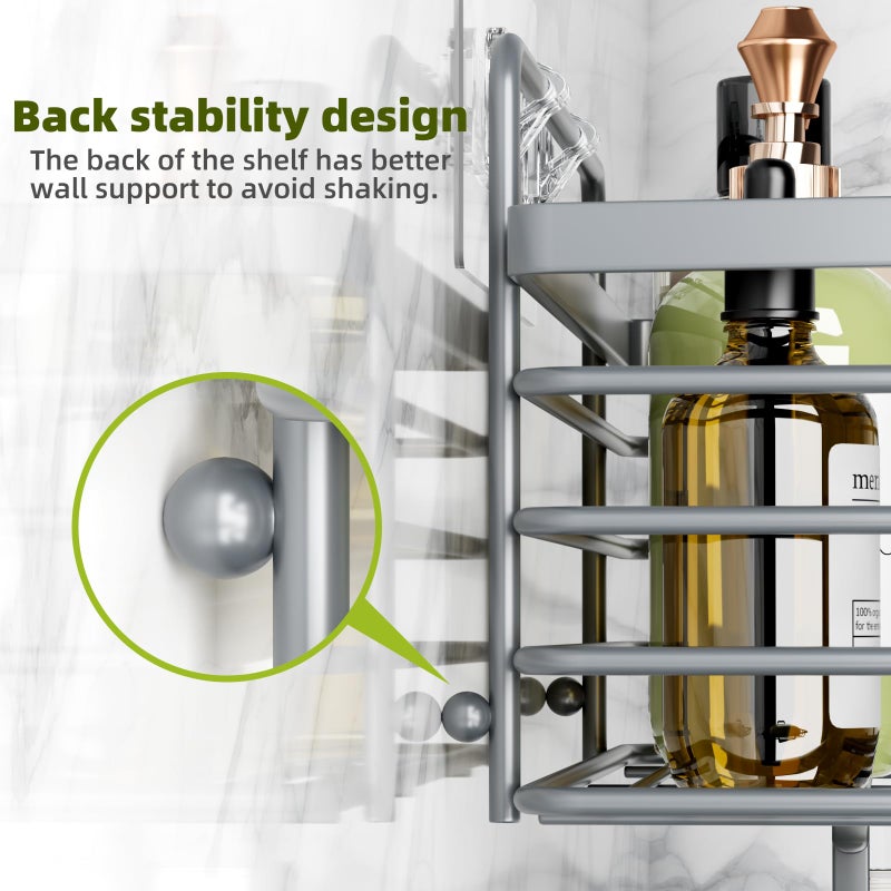 Yougai 3 Pack Shower Caddy Organizer Shelf Rack  Rustproof Corner Bathroom Storage Organization  Wall Mount Adhesive Shower Organizer With Soap Dish For Bathroom Storage&Home Decor&Kitchen-Dark Grey - Image 3