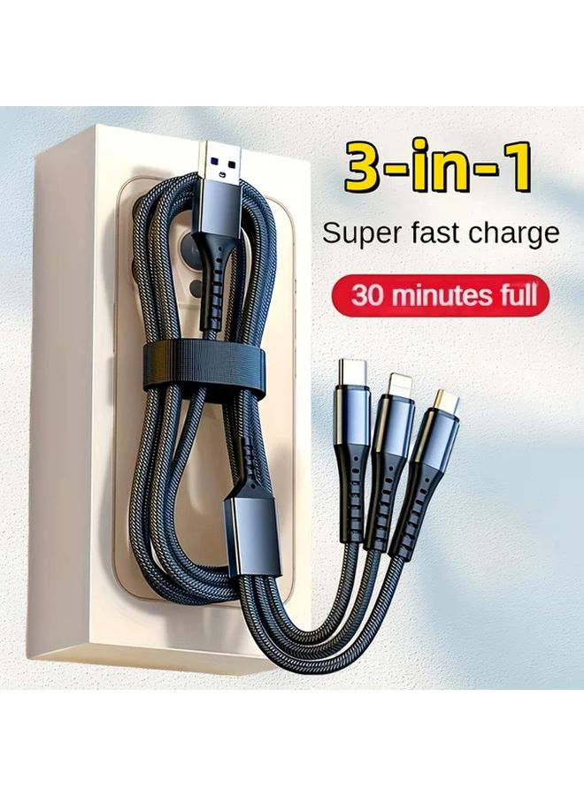 Red 1 2m 66W Super Fast Charging Cable 3 In 1 Multi Function For iPhone Android Type C - Image 1