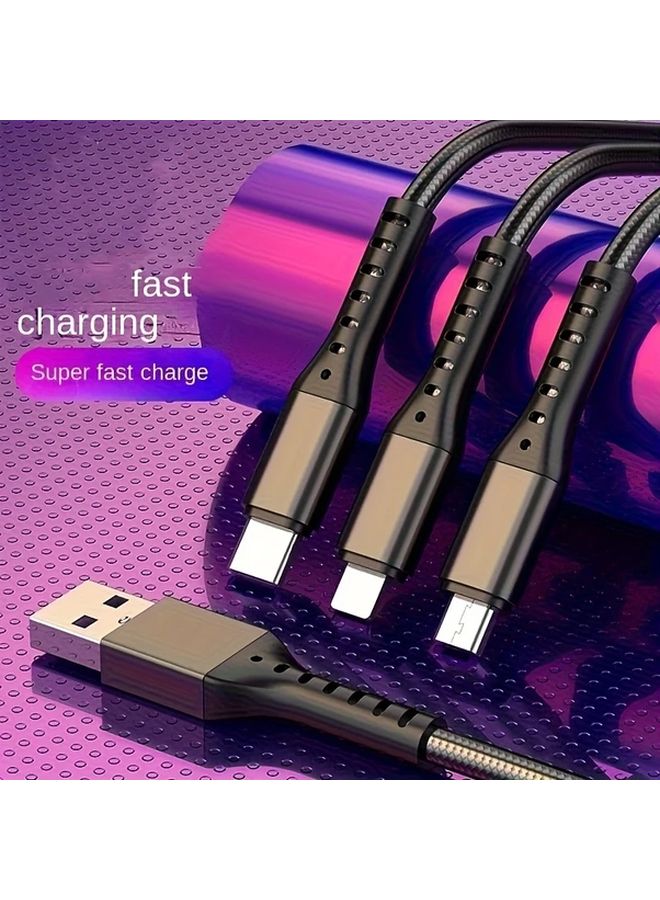 Red 1 2m 66W Super Fast Charging Cable 3 In 1 Multi Function For iPhone Android Type C - Image 2