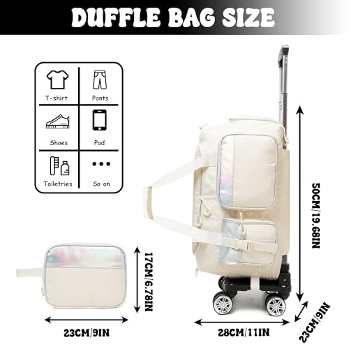 Oruiji Duffle Bag for Travel with Wheels Womens Weekender Bag MultiFunctional Duffel Bag Off White 20x11x9 - Image 3