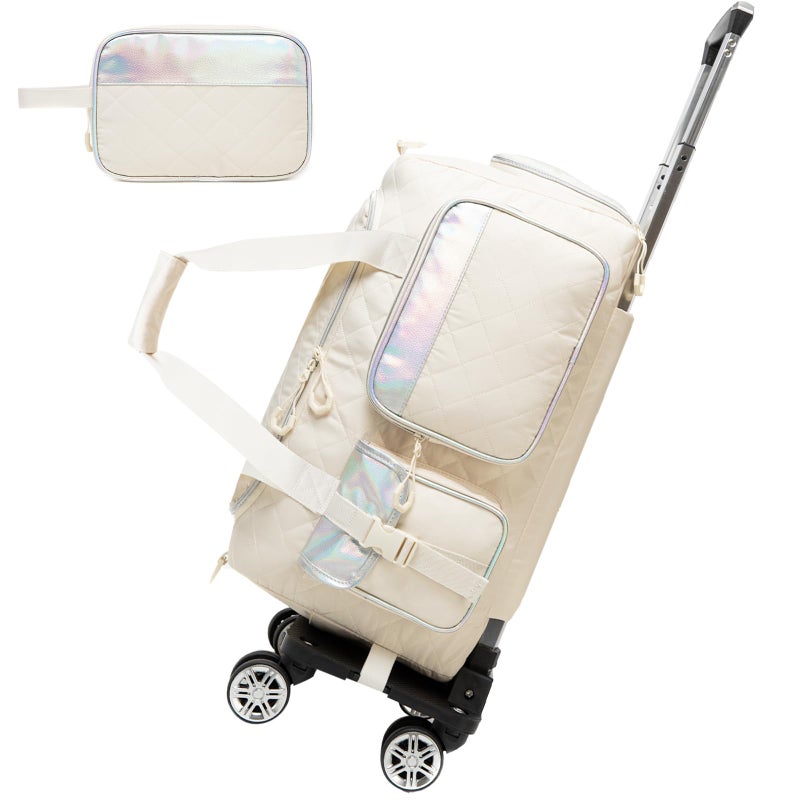 Oruiji Duffle Bag for Travel with Wheels Womens Weekender Bag MultiFunctional Duffel Bag Off White 20x11x9 - Image 2