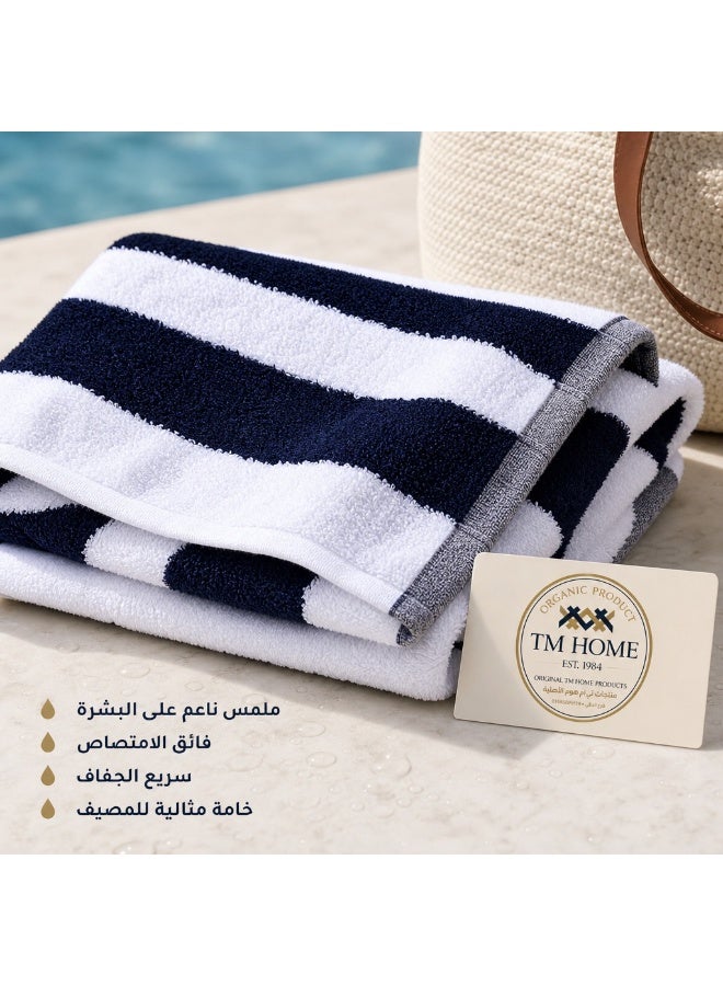 TM HOME Striped Beach Towel, 200 x 100 cm, Soft and Highly Absorbent, Quick Dry, Refined Hotel-Style Finish, Navy Blue - Image 5