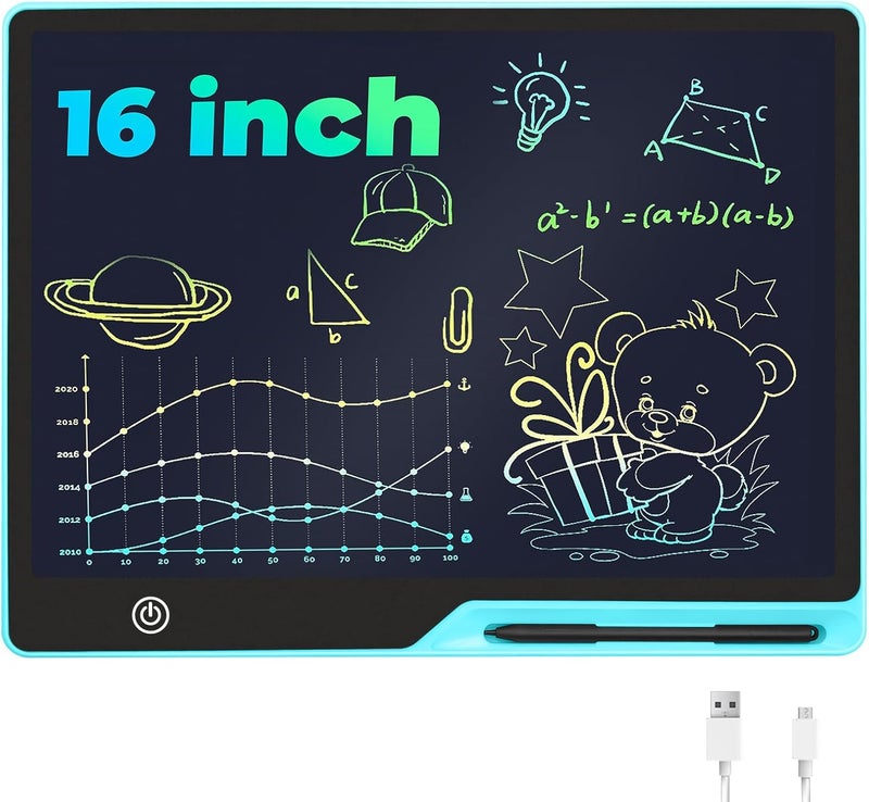 لوحة كتابة LCD للأطفال، شاشة ملونة بحجم 16 بوصة، لوحة رسم إلكترونية قابلة لإعادة الشحن مع قلم، لوحة كتابة رقمية محمولة قابلة للمسح، هدية للأولاد والبنات - Image 1