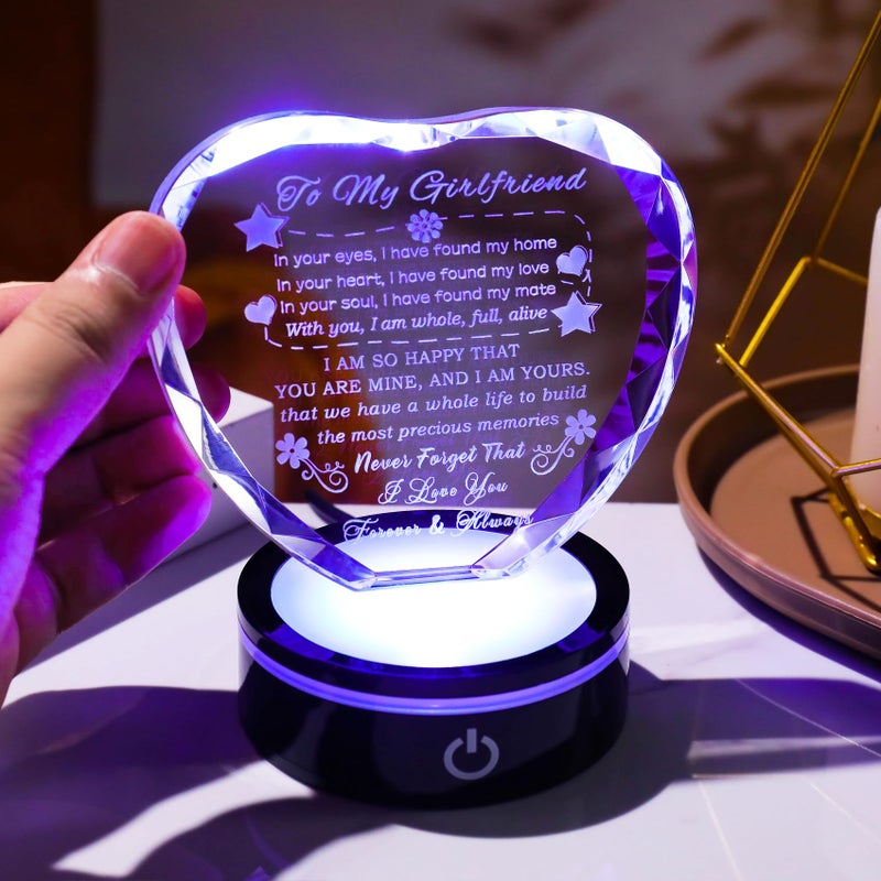 YWHL Gifts for Girlfriend with Colorful Base Romantic Heart Crystal Keepsakes to My Girlfriend Gifts from Boyfriend on Birthday Anniversary I Love You Gifts for Her - Image 3