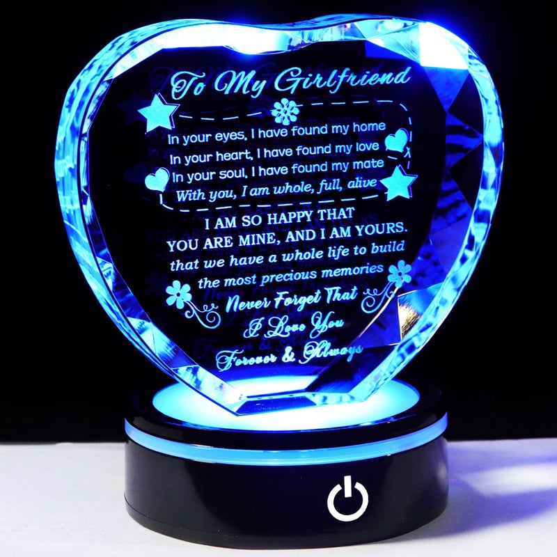 YWHL Gifts for Girlfriend with Colorful Base Romantic Heart Crystal Keepsakes to My Girlfriend Gifts from Boyfriend on Birthday Anniversary I Love You Gifts for Her - Image 1