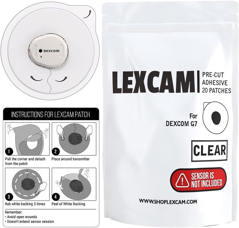 LEXCAM Adhesive Patches PreCut for Dexcom G7 Stelo Pack of 20 Waterproof Transparent Overpatches for Continuous Glucose Monitoring Sensor is NOT Included - Image 2