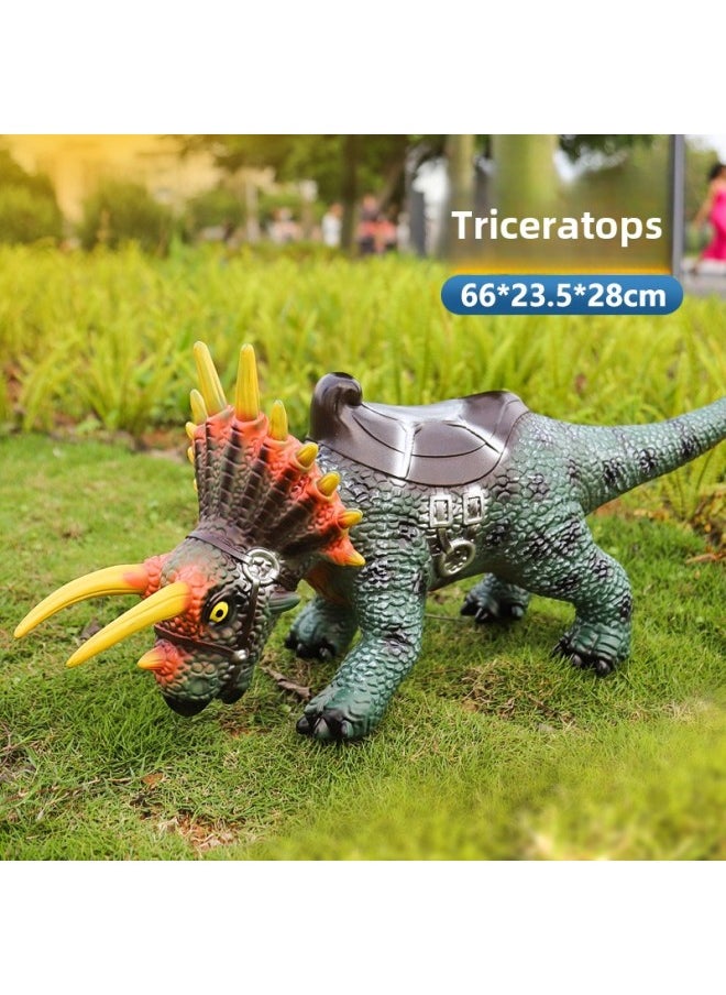 Generic - Toy Dinosaur Models Tyrannosaurus Rex Triceratops Pterosaur Pteranodon Allosaurus Stegosaurus Ankylosaurus Brachiosaurus-Color:(can Sit 30kg) Retro Triceratops 66cm-Specifications:Dinosaur Sounds - Image 1