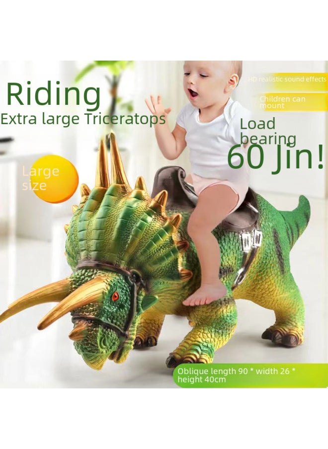 Generic - Toy Dinosaur Models Tyrannosaurus Rex Triceratops Pterosaur Pteranodon Allosaurus Stegosaurus Ankylosaurus Brachiosaurus-Color:(can Sit 30kg) Retro Triceratops 66cm-Specifications:Dinosaur Sounds - Image 1