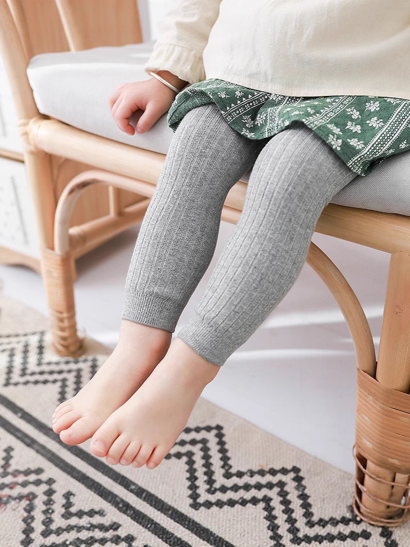Candy-Colored Vertical Striped Children'S Cropped Pants Solid Color Plain Baby Tights For Girls Leggings - Image 5