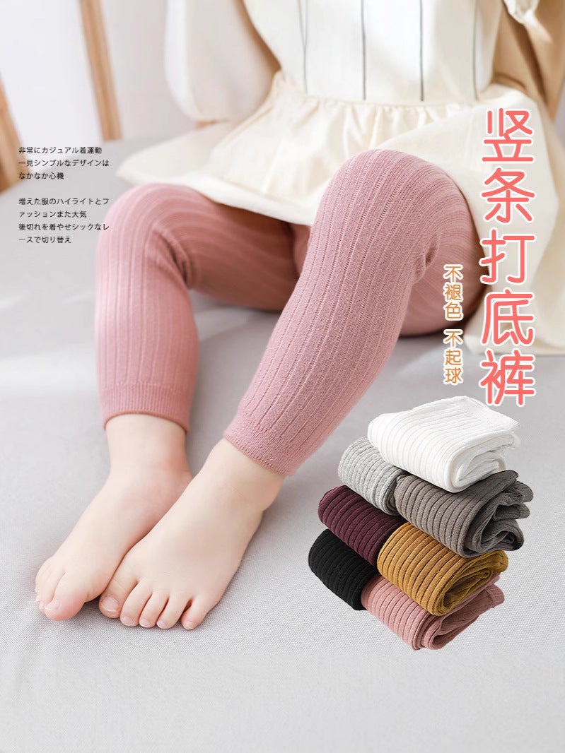 Candy-Colored Vertical Striped Children'S Cropped Pants Solid Color Plain Baby Tights For Girls Leggings - Image 3