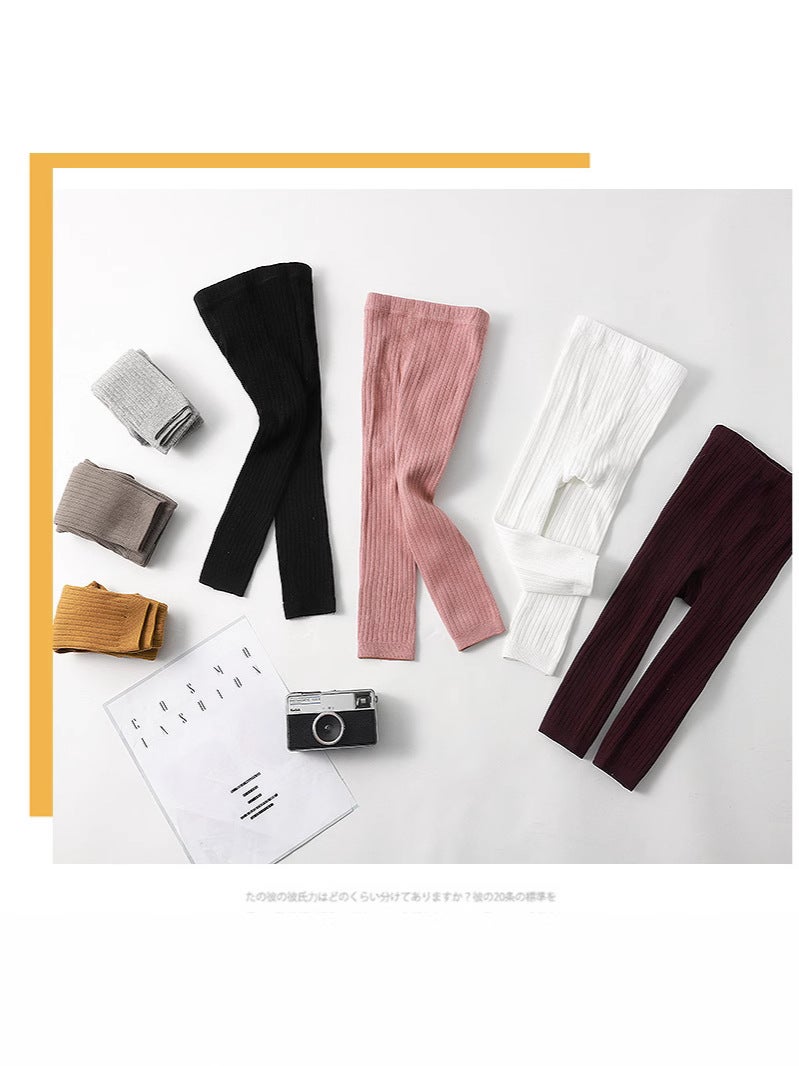 Candy-Colored Vertical Striped Children'S Cropped Pants Solid Color Plain Baby Tights For Girls Leggings - Image 4