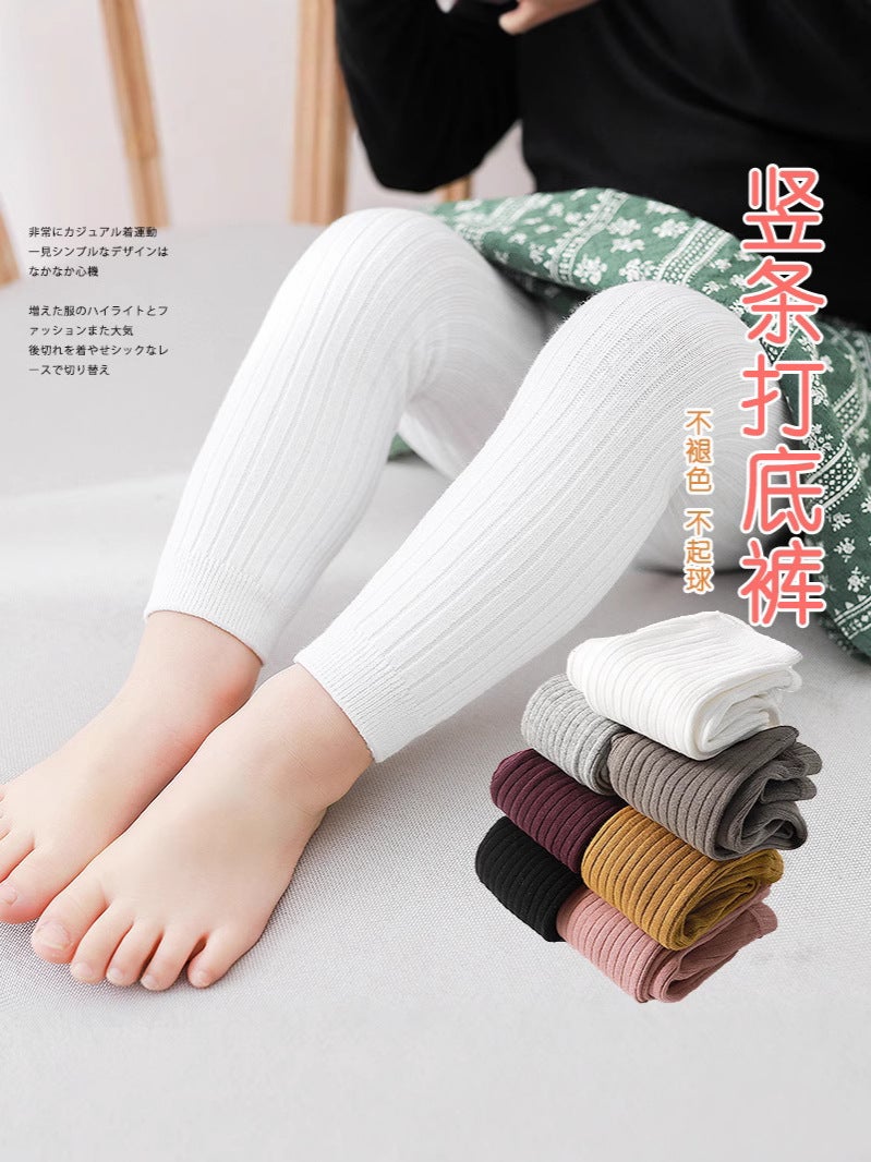 Candy-Colored Vertical Striped Children'S Cropped Pants Solid Color Plain Baby Tights For Girls Leggings - Image 2