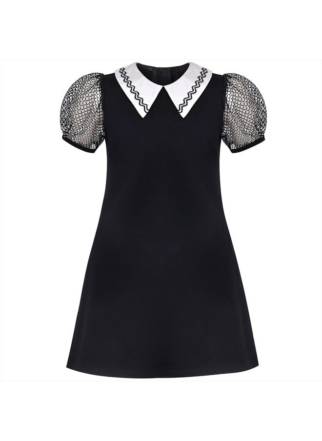 Sunny Fashion - Girls Short Sleeve Tee T-Shirt Black Mesh Short Sleeves Mini Dress Size 4 - Image 1