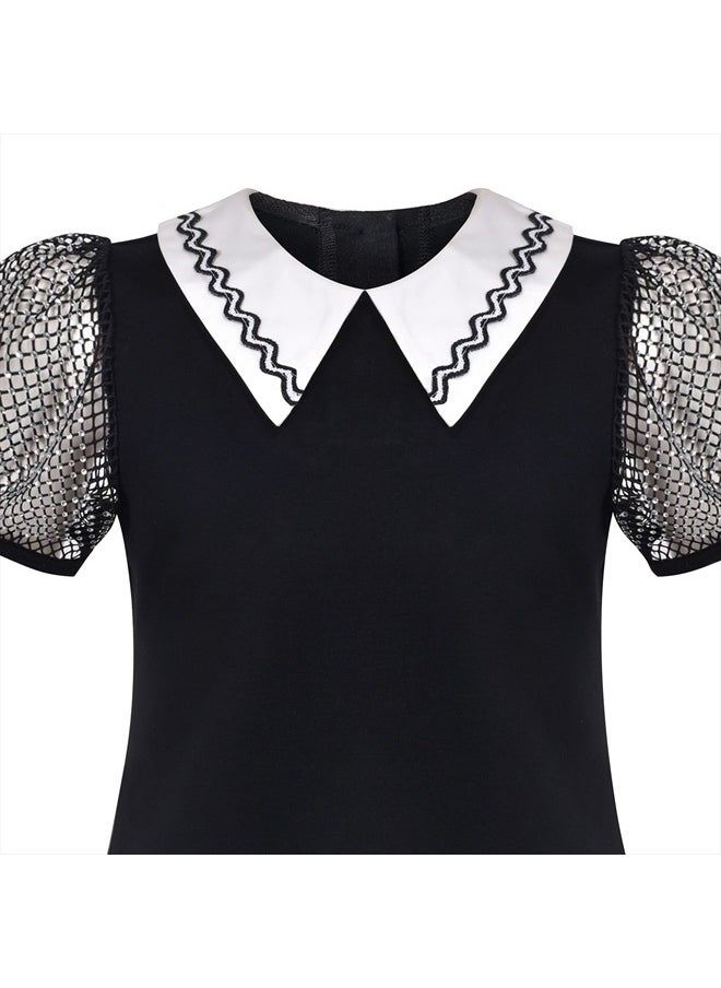 Sunny Fashion - Girls Short Sleeve Tee T-Shirt Black Mesh Short Sleeves Mini Dress Size 4 - Image 1