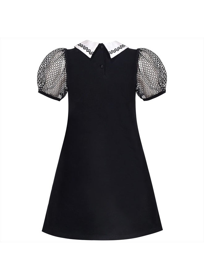 Sunny Fashion - Girls Short Sleeve Tee T-Shirt Black Mesh Short Sleeves Mini Dress Size 4 - Image 1