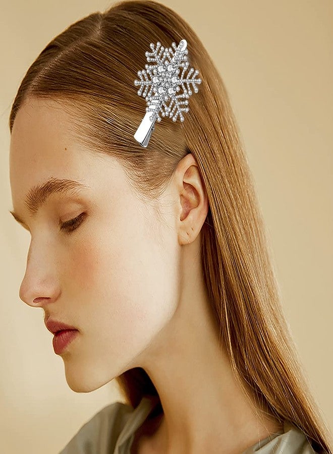 Boderier 10 Pack Snowflake Hair Clips Winter Christmas Rhinestone Snowflake Hairpin Hair Barrette Accessories Silver - Image 2