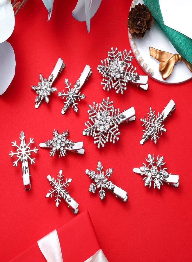 Boderier 10 Pack Snowflake Hair Clips Winter Christmas Rhinestone Snowflake Hairpin Hair Barrette Accessories Silver - Image 5