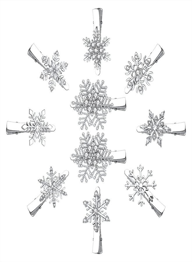 Boderier 10 Pack Snowflake Hair Clips Winter Christmas Rhinestone Snowflake Hairpin Hair Barrette Accessories Silver - Image 1