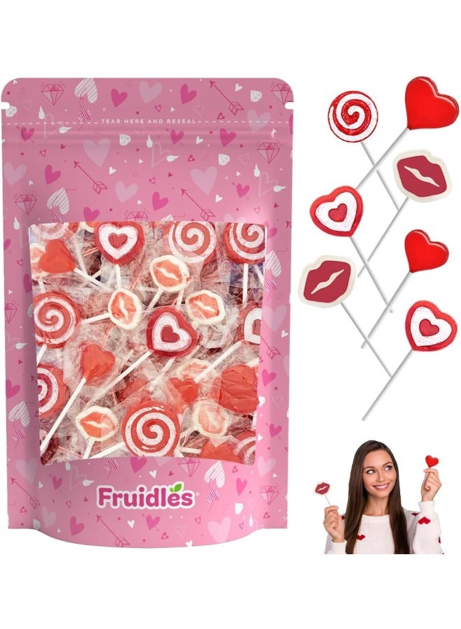 Fruidles Valentine's Lollipop Party Mix, Hearts, Lips N' Swirls Mixed Fruit Flavor Assortment, Individually Wrapped Assorted Half-Pound - Image 1