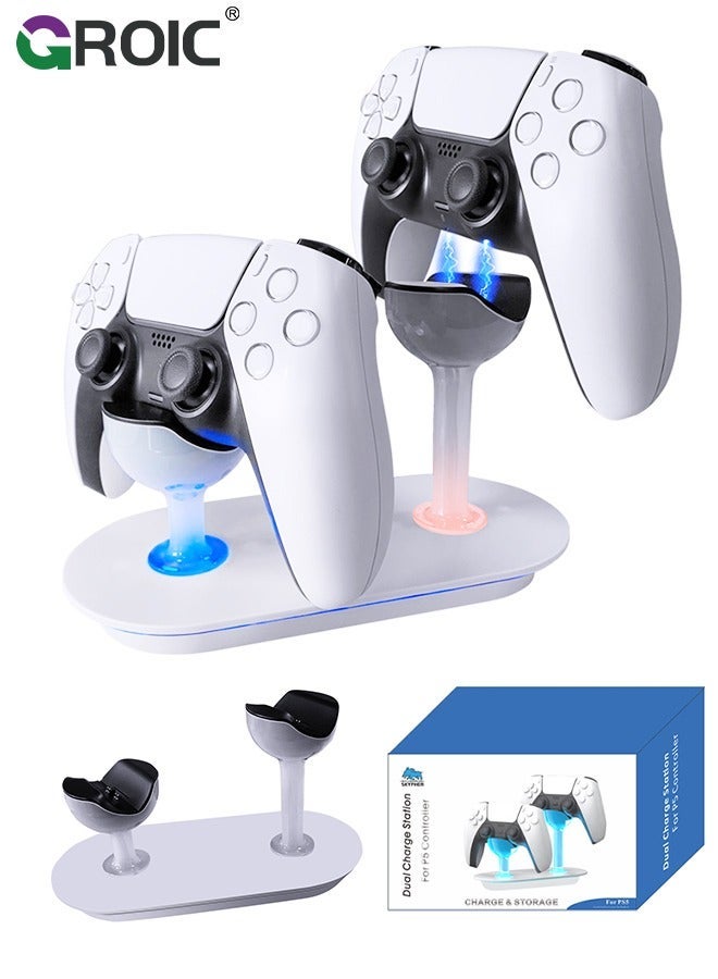 GROIC White PS5 Multifunctional Controller Charging Station with LED, Cooling Base, Dual Charger Docking for Headset Holder - Image 1