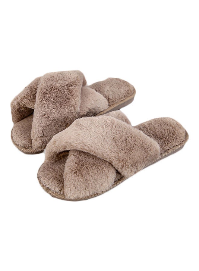 Cross Strap Flat Bedroom Slippers Brown - Image 1