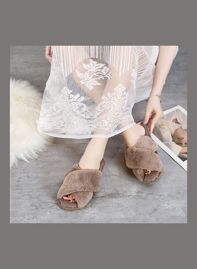 Cross Strap Flat Bedroom Slippers Brown - Image 2