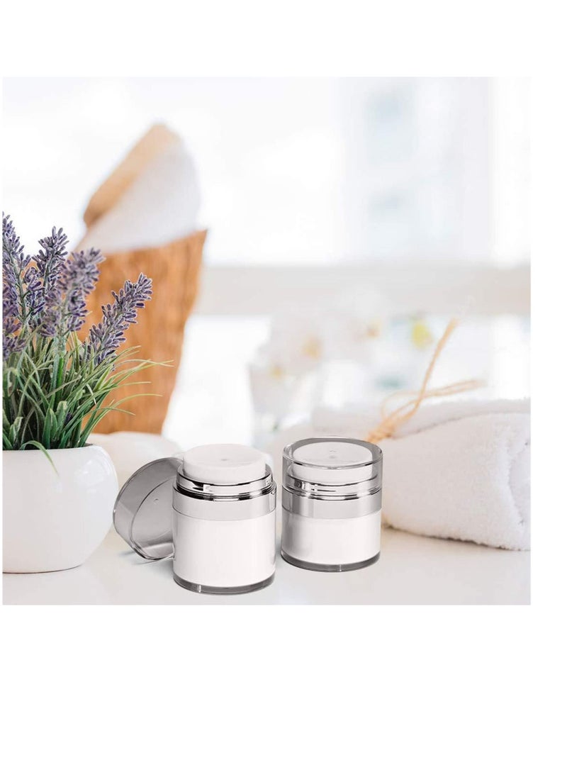 KASTWAVE - Cosmetic Cream Jar, 2 Pack 1.7 oz Airless Pump Jars Empty Acrylic Emulsions Containers with Pump, Refillable Travel Lotion Jar Bottle With Lid for Thick Moisturizer, Skincare Cream, White - Image 1