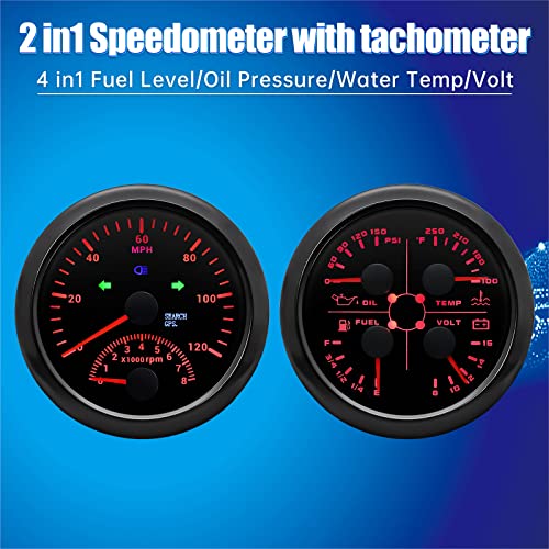 ARTILAURA GPS Speedometer Gauge Set - GPS Speedometer with Tachometer,Fuel Level Water Temperature Oil Pressure Voltage 4in1 Boat Gauge for Car AUTO Marine (Black) - Image 5