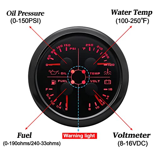 ARTILAURA GPS Speedometer Gauge Set - GPS Speedometer with Tachometer,Fuel Level Water Temperature Oil Pressure Voltage 4in1 Boat Gauge for Car AUTO Marine (Black) - Image 2