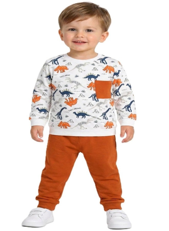 RIZZQ Kid Dress Full Sleeve Cotton Dress Set | Round Neck T-Shirt & Pant | Soft 100% Cotton Co-Ord Set for Boys Girls Unisex Casual Playtime School Outfit Ages 0-5 Years (Orange, 5-6 Year) - Image 1