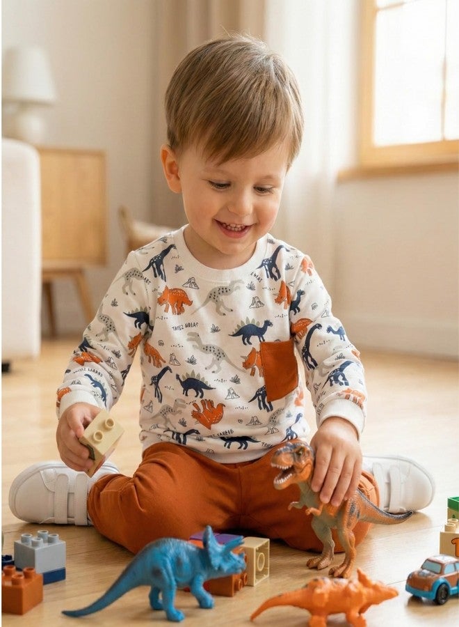 RIZZQ Kid Dress Full Sleeve Cotton Dress Set | Round Neck T-Shirt & Pant | Soft 100% Cotton Co-Ord Set for Boys Girls Unisex Casual Playtime School Outfit Ages 0-5 Years (Orange, 5-6 Year) - Image 2
