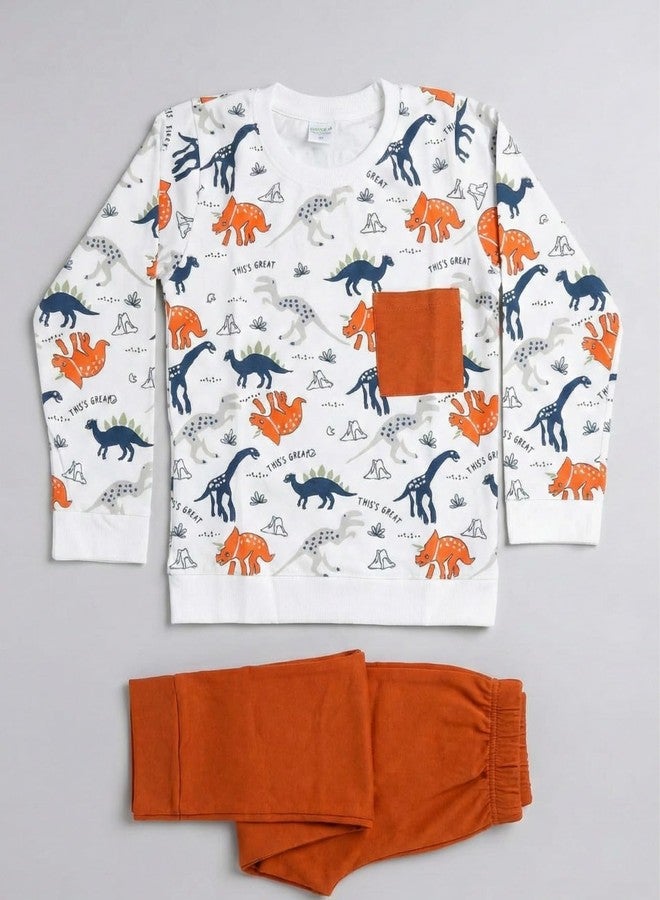 RIZZQ Kid Dress Full Sleeve Cotton Dress Set | Round Neck T-Shirt & Pant | Soft 100% Cotton Co-Ord Set for Boys Girls Unisex Casual Playtime School Outfit Ages 0-5 Years (Orange, 5-6 Year) - Image 4