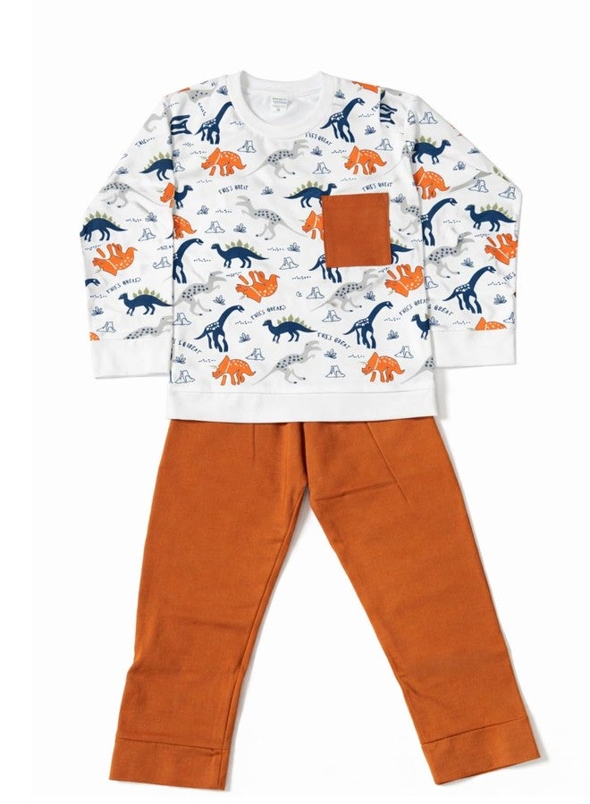 RIZZQ Kid Dress Full Sleeve Cotton Dress Set | Round Neck T-Shirt & Pant | Soft 100% Cotton Co-Ord Set for Boys Girls Unisex Casual Playtime School Outfit Ages 0-5 Years (Orange, 5-6 Year) - Image 3