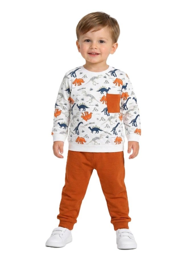 RIZZQ Kid Dress Full Sleeve Cotton Dress Set | Round Neck T-Shirt & Pant | Soft 100% Cotton Co-Ord Set for Boys Girls Unisex Casual Playtime School Outfit Ages 0-5 Years (Orange, 5-6 Year) - Image 5