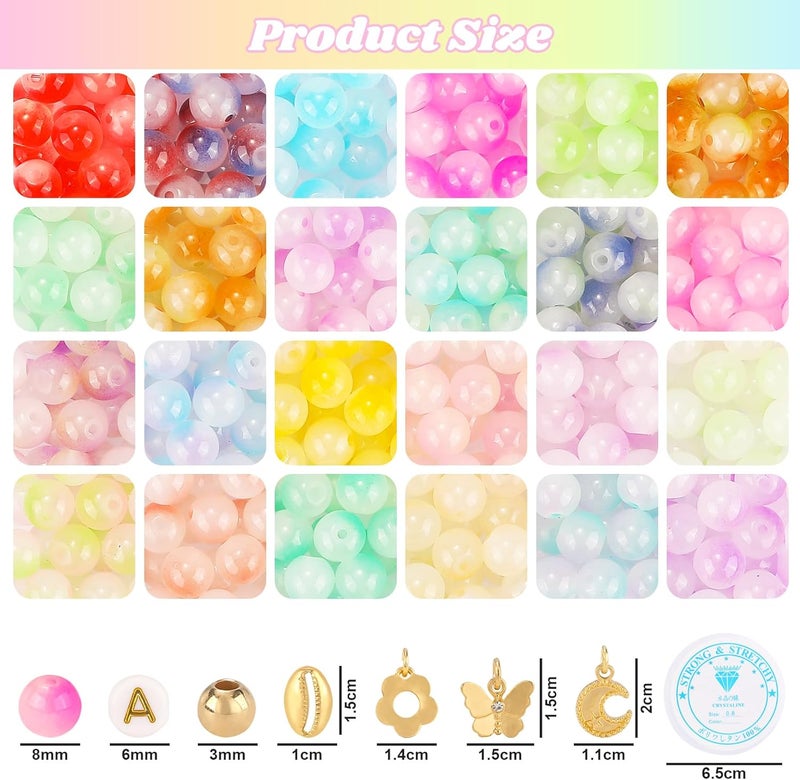 MAKERSLAND 760PCS 8mm Glass Beads for Jewelry Making 24 Color Crystal Beads Bracelet Making Kit Gradient Round Bead for DIY Earrings Necklaces Rings with Letter Bead for Bracelets&Charms Accessories - Image 2