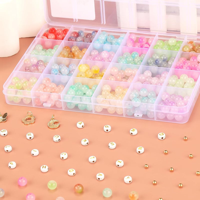 MAKERSLAND 760PCS 8mm Glass Beads for Jewelry Making 24 Color Crystal Beads Bracelet Making Kit Gradient Round Bead for DIY Earrings Necklaces Rings with Letter Bead for Bracelets&Charms Accessories - Image 4