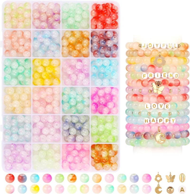 MAKERSLAND 760PCS 8mm Glass Beads for Jewelry Making 24 Color Crystal Beads Bracelet Making Kit Gradient Round Bead for DIY Earrings Necklaces Rings with Letter Bead for Bracelets&Charms Accessories - Image 1