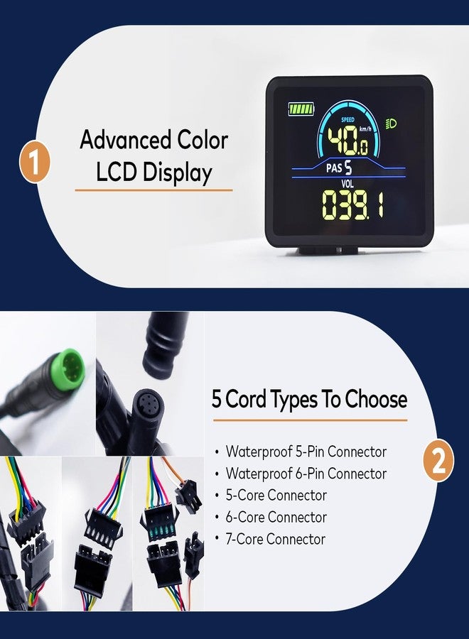 شاشة عرض للدراجات الكهربائية من Mcezdy، بروتوكول UART رقم 2، شاشة LCD ملونة للدراجات الكهربائية 24 فولت - 60 فولت، مصنوعة من مادة ABS، كمبيوتر للدراجات لإثراء رحلة ركوب الدراجات (P5C-5-Pin) - Image 4