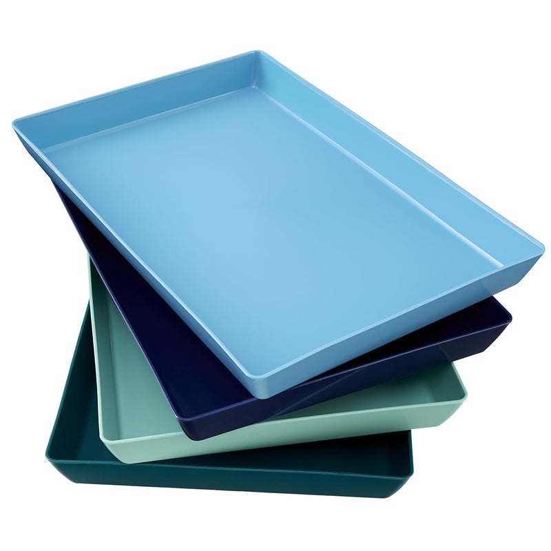 US Acrylic Coastal Plastic Serving Trays (Set of 4) 15â€ x 10â€ | Large Unbreakable Reusable Rectangular Party Platters | Serve Appetizers, Fruit, Veggies, & Desserts | BPA-Free & Made in USA - Image 1