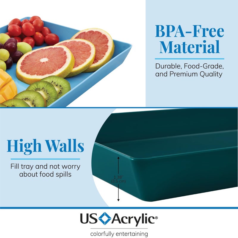 US Acrylic Coastal Plastic Serving Trays (Set of 4) 15â€ x 10â€ | Large Unbreakable Reusable Rectangular Party Platters | Serve Appetizers, Fruit, Veggies, & Desserts | BPA-Free & Made in USA - Image 3