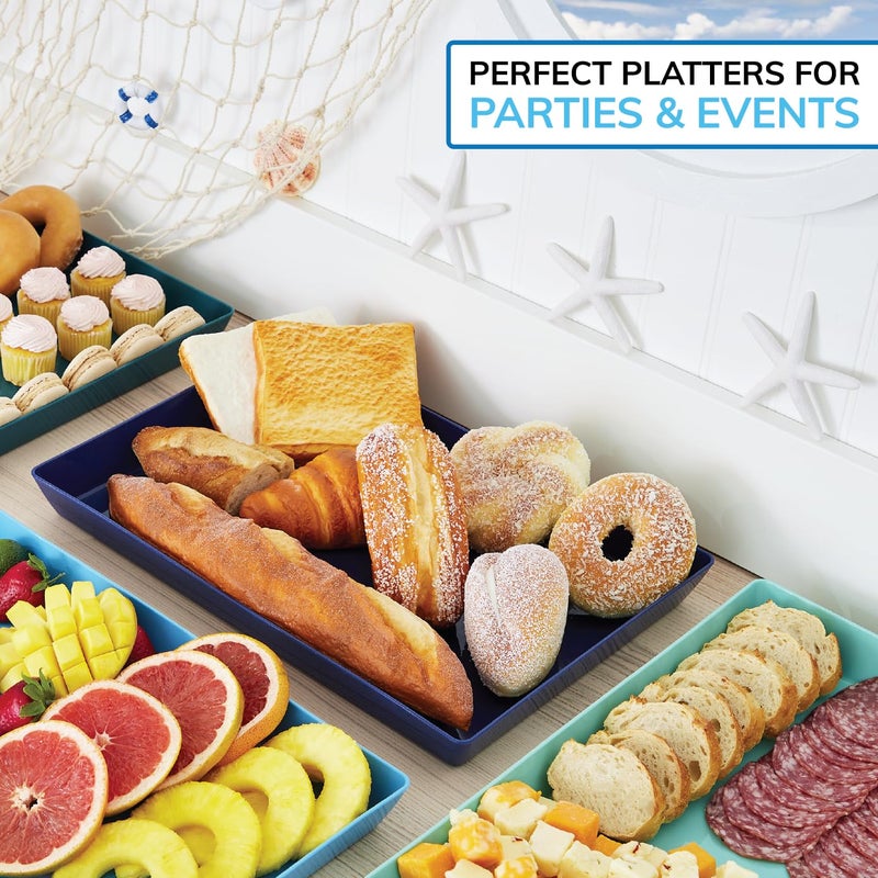 US Acrylic Coastal Plastic Serving Trays (Set of 4) 15â€ x 10â€ | Large Unbreakable Reusable Rectangular Party Platters | Serve Appetizers, Fruit, Veggies, & Desserts | BPA-Free & Made in USA - Image 4