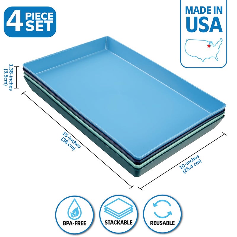 US Acrylic Coastal Plastic Serving Trays (Set of 4) 15â€ x 10â€ | Large Unbreakable Reusable Rectangular Party Platters | Serve Appetizers, Fruit, Veggies, & Desserts | BPA-Free & Made in USA - Image 2